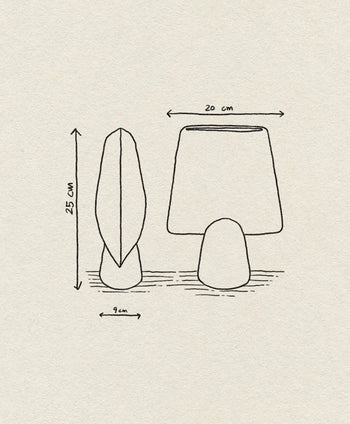 A simple line drawing of the 101 Copenhagen Sphere Vase Square, Mini by 101 Copenhagen, shown front and side. Its geometric vase shape measures 25 cm tall, 20 cm wide at the top, and 9 cm at the base—ideal for modern décor on an off-white background.