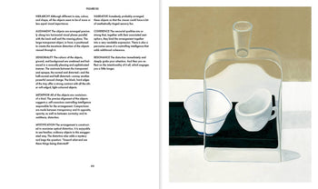 Apartamento’s Arranging Things: A Rhetoric of Object Placement features left-page text on visual concepts and right-page abstract art—like a glass bottle, bowl, and cup arranged against a dark strip and neutral background.