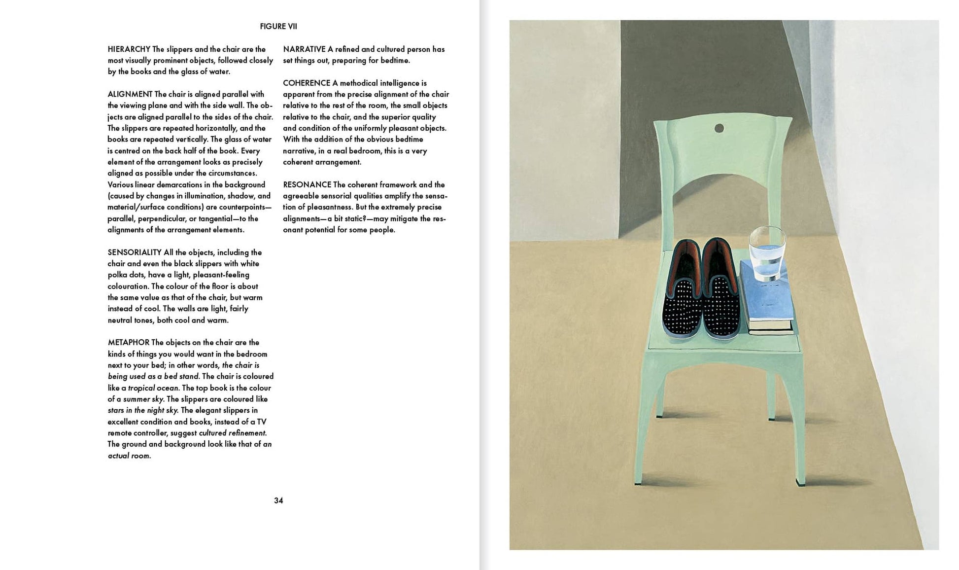 A mint green chair on a light floor holds black loafers and a glass of water against a minimal backdrop—an aesthetic echoing design philosophy. The left page features text from Apartamento Arranging Things: A Rhetoric of Object Placement by Apartamento.