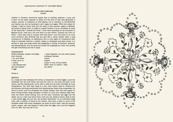 Inspired by Apartamento Cookbook #7: Late-Night Meals by Apartamento, this vintage spread features Lablabi recipe instructions on the left and a mandala-style floral illustration on the right—a perfect late-night meal guide.