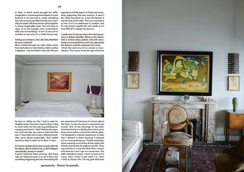 A magazine spread from Apartamento Magazine Issue #29: the left page shows text and a photo of a white bed with a gray headboard; the right features an elegant Siwa Oasis-inspired living room. Brand: Apartamento.