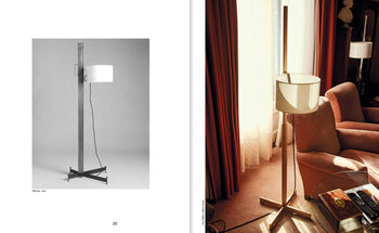 Apartamento’s Miguel Milá: A Life in Design by Apartamento celebrates the renowned industrial designer, shown here in a studio setting on the left and among curated lighting and furniture pieces on the right.