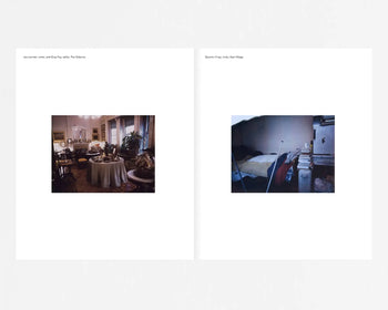 Two pages feature photos: a cluttered dining room on the left and a messy bedroom on the right. This candid interior photography is reminiscent of Dominique Nabokov’s Apartamento New York Living Rooms by Apartamento.