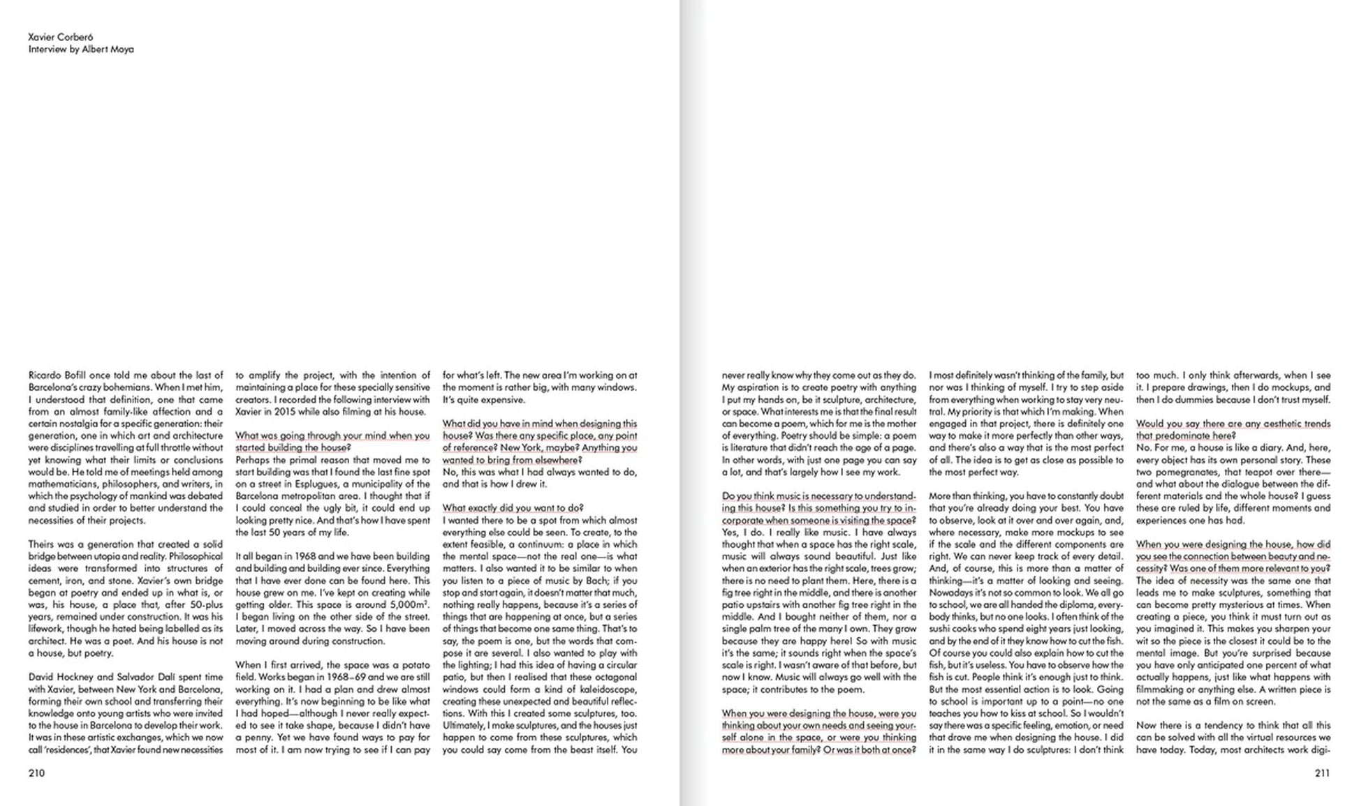 Apartamento’s The House of Xavier Corberó by Apartamento presents a two-page magazine spread in serif font columns, highlighting an interview on surrealist sculpture and Corberó’s Esplugues de Llobregat home, with title and author top left.
