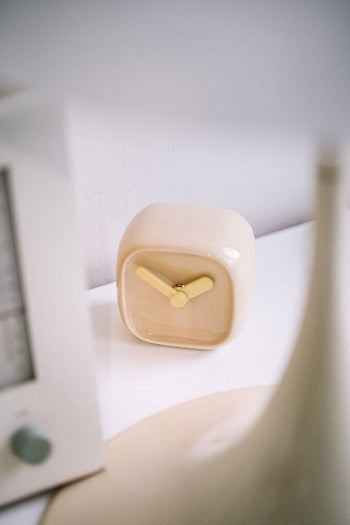 Bmix Studio Ceramic Cube Desk Clock Mocha
