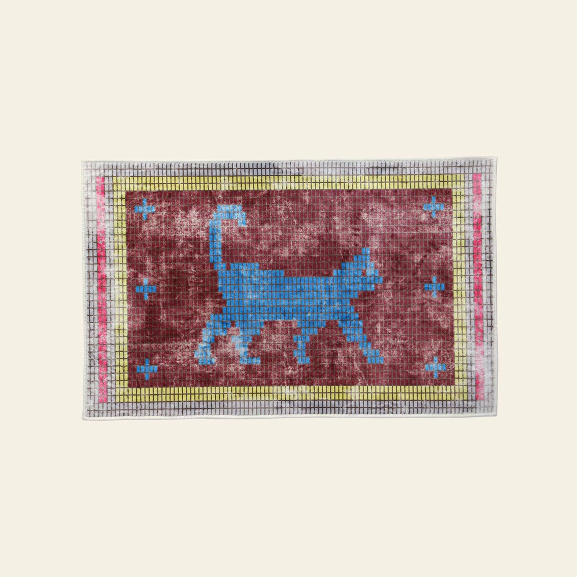 DETAIL Walking Cat Washable Rug Burgundy