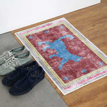 DETAIL Walking Cat Washable Rug Burgundy
