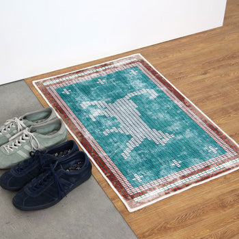 DETAIL Walking Cat Washable Rug Green