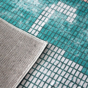 DETAIL Walking Cat Washable Rug Green