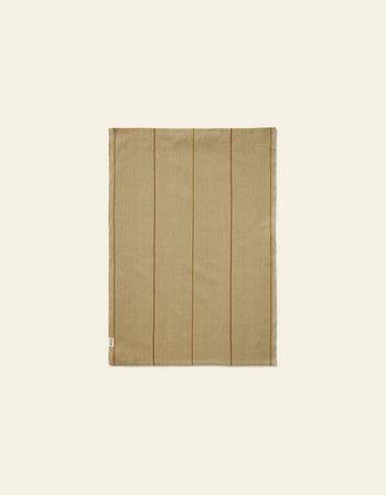 The Ferm Living Ito Tea Towel, Set of 2 features beige rectangular organic cotton cloths with thin vertical brown lines—ideal as stylish kitchen textiles.