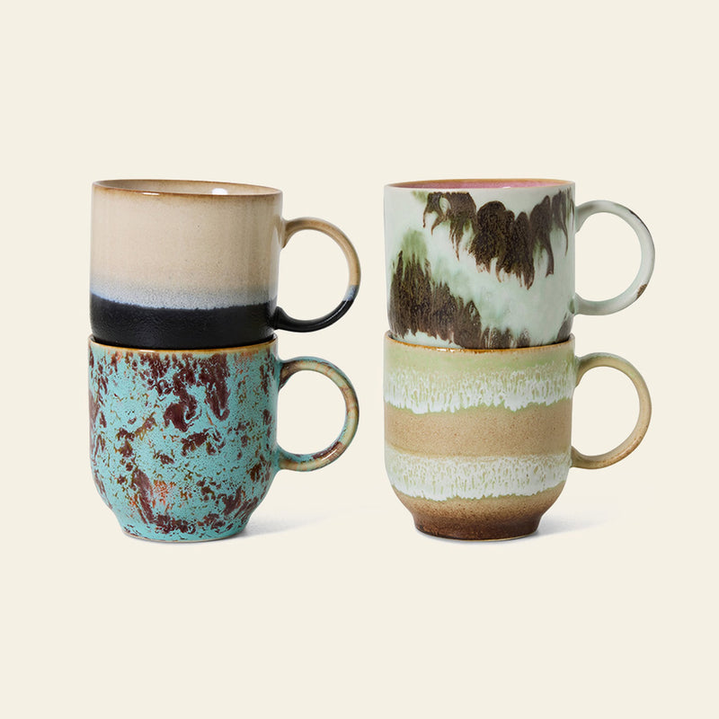 HKLIVING 70s Ceramics: Café Mugs, Set of 4 - Abstract