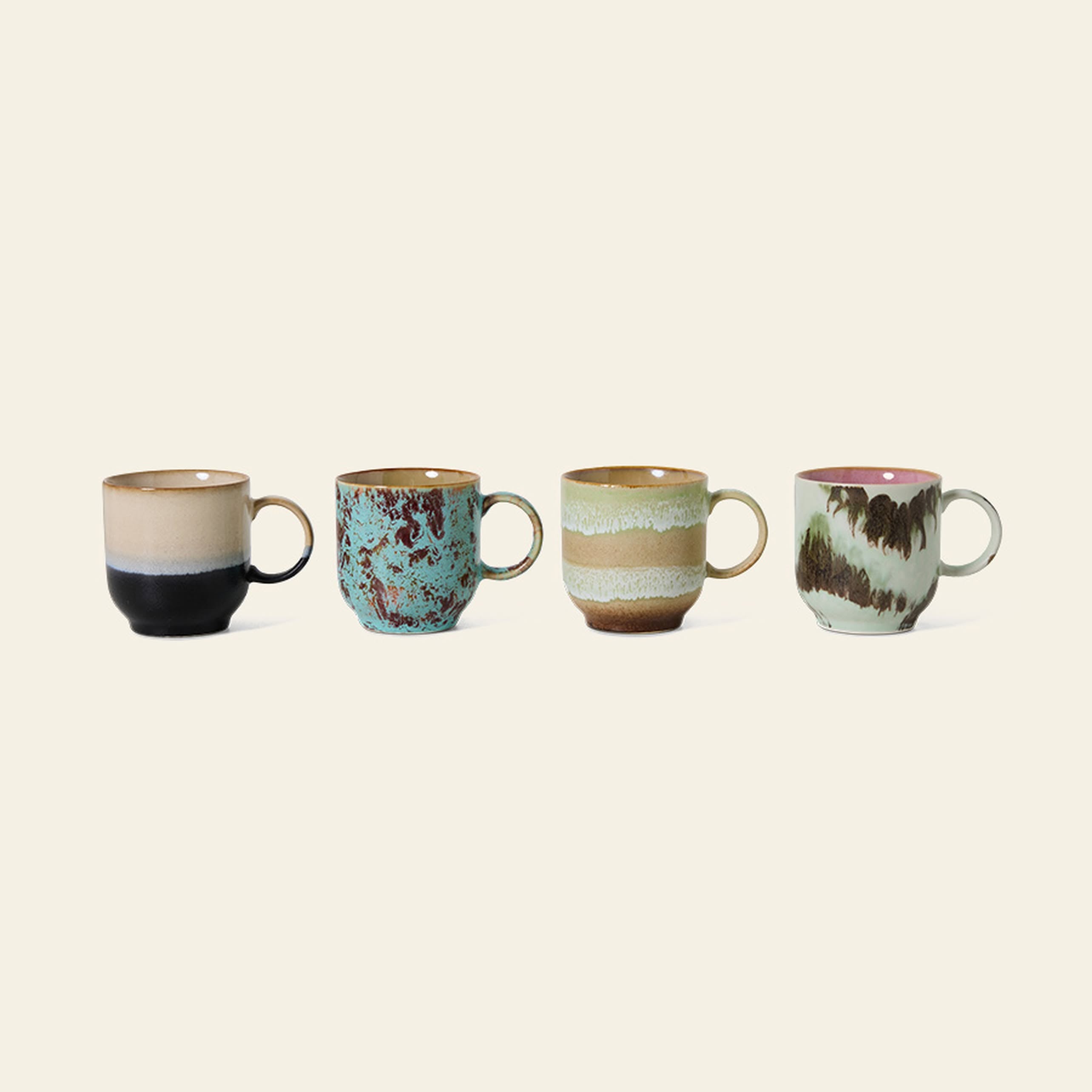 HKLIVING 70s Ceramics: Café Mugs, Set of 4 - Abstract