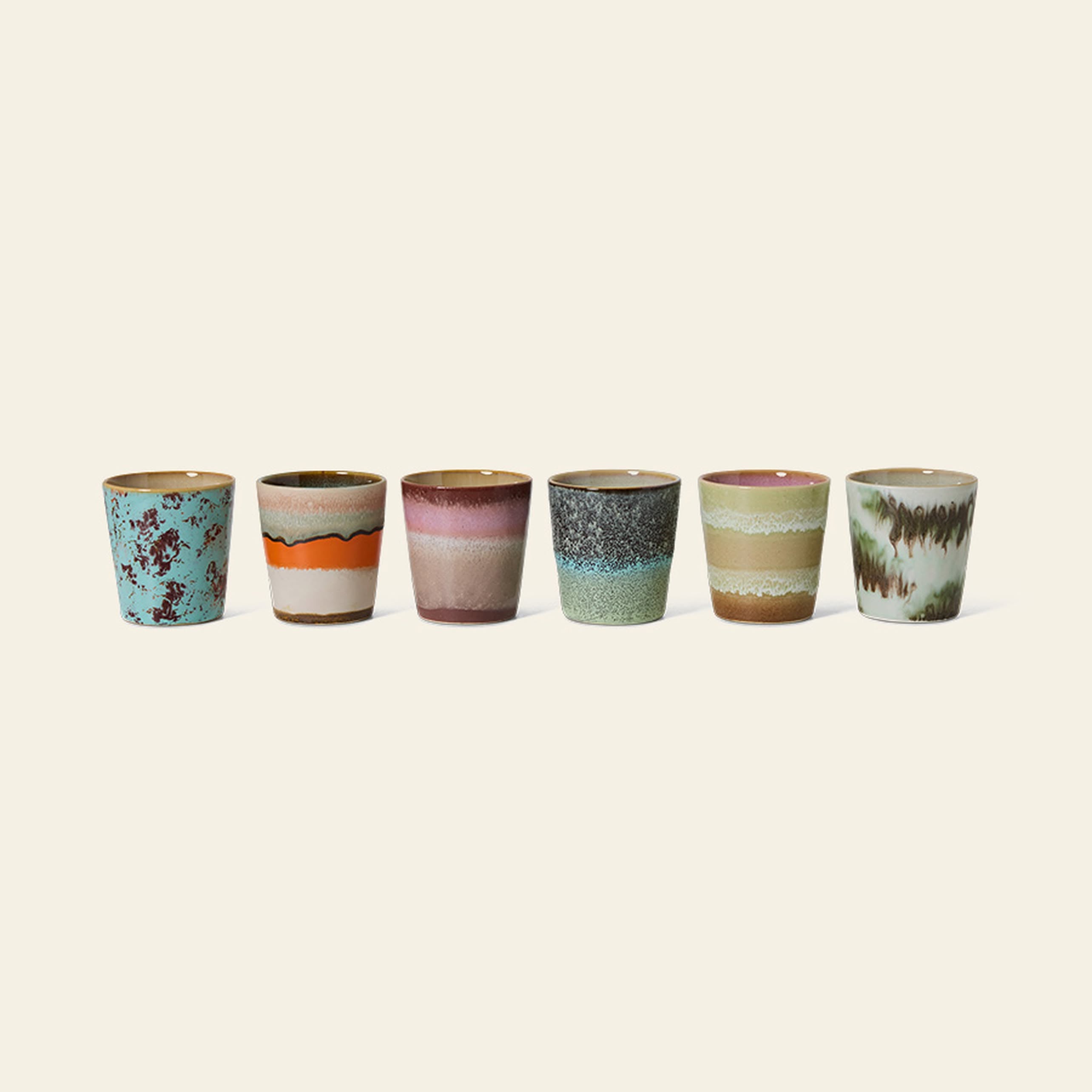 HKLIVING 70s Ceramics: Coffee Mugs, Set of 6
