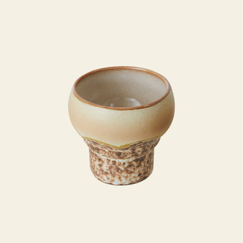HKLIVING 70s Ceramics: Lungo Mugs, Set of 2 feature wide, rounded rims and textured, speckled brown and beige bases, bringing nostalgic 70s charm to your table against a plain light background.