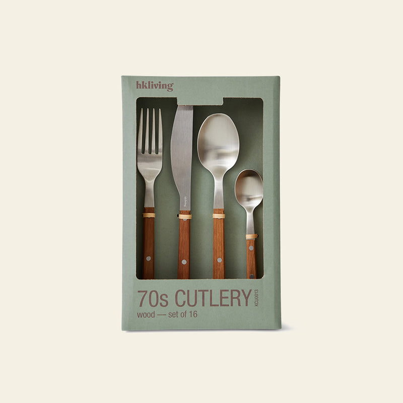 HKLIVING 70s Cutlery: Wood, Set of 16
