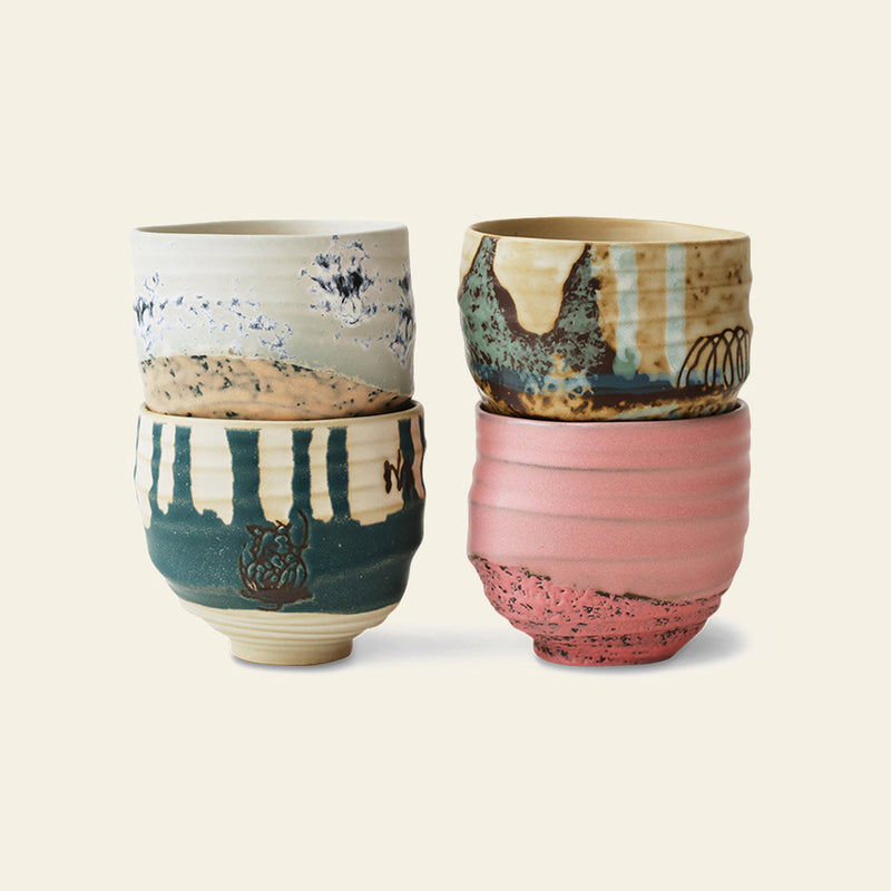 HKLIVING Artist Ceramics: Coffee Cups - Set of 4 - Multicolour