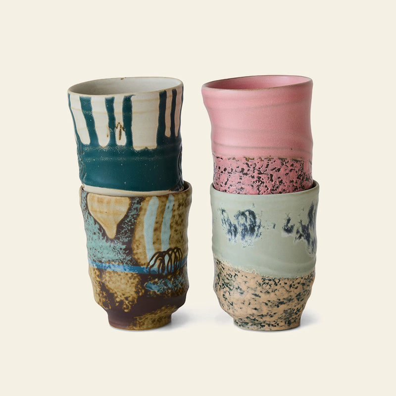 HKLIVING Artist Ceramics: Coffee Mugs - Set of 4  - Multicolour