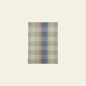 The HKLIVING Vida Check Tea Towel - Multicoloured features a premium rectangular cloth with large pastel green, blue, and beige checks and a vertical stripe of multicolored checks, shown on a plain light background.