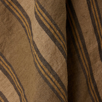 Close-up of the HKLIVING Vida Striped Tea Towel in sand and cream, highlighting its linen-cotton blend, chic stripes, and textured finish—perfect for adding elegance to your kitchen.