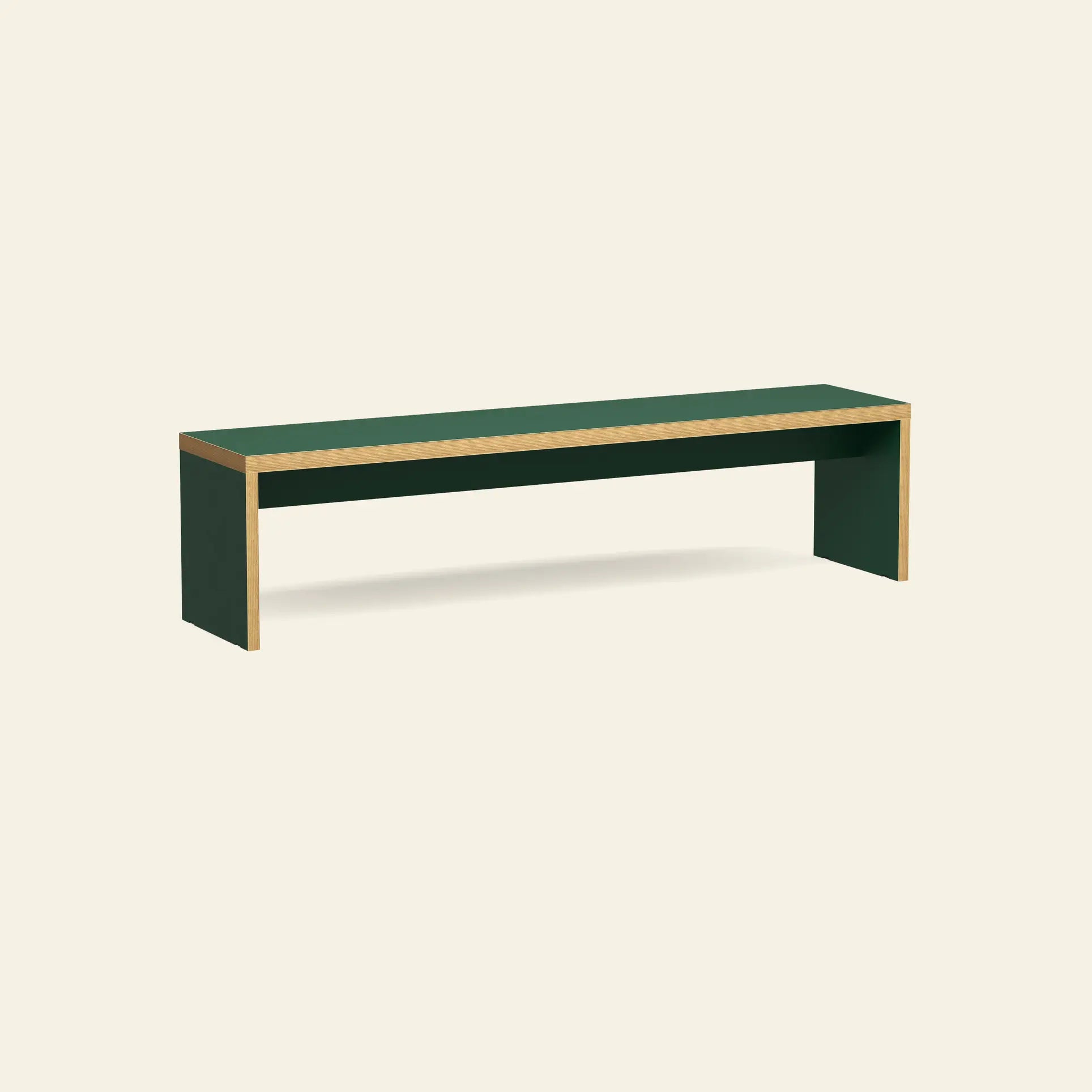 The HKLIVING Bench, 180cm by HKLIVING features a minimalist rectangular design with dark green surfaces and light wood edges, set against a plain off-white background—perfect for versatile seating in any modern space.