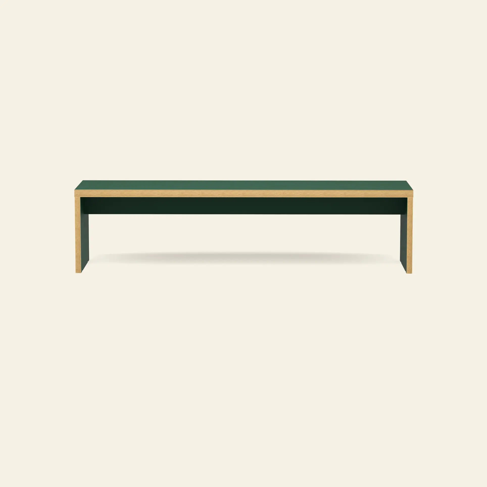 The HKLIVING Bench, 180cm by HKLIVING is a minimalist rectangular dining bench featuring a dark green seat and light wood edges, ideal for versatile seating and shown against a plain off-white background.