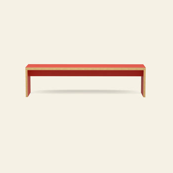 The HKLIVING Bench, 180cm, features a modern design with a red top and legs plus natural wood edges, providing versatile seating and a bold look from HKLIVING.