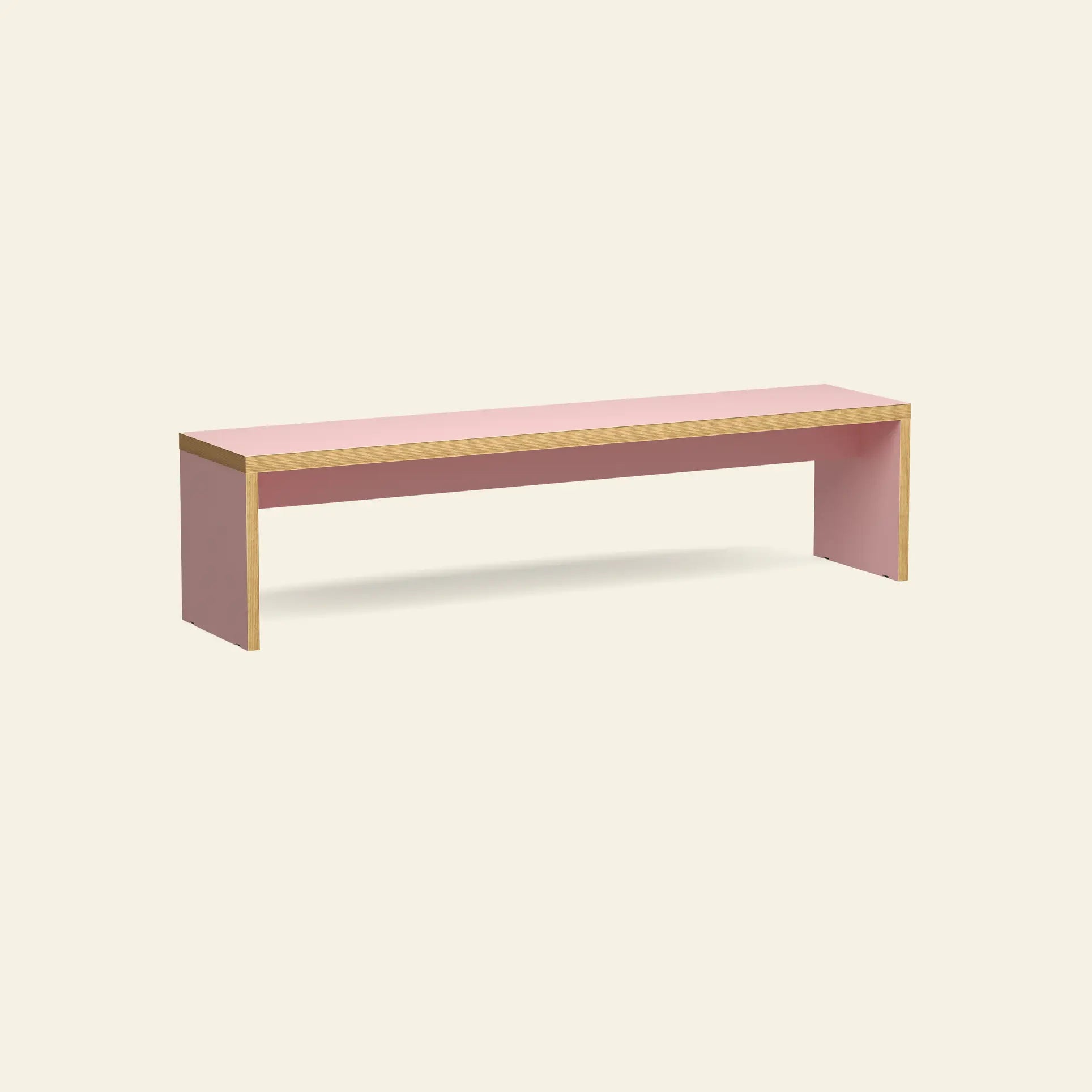 The HKLIVING Bench, 180cm by HKLIVING is a minimalist pink rectangular dining bench with light wood trim, set against an off-white background—ideal as space-saving seating for any room.