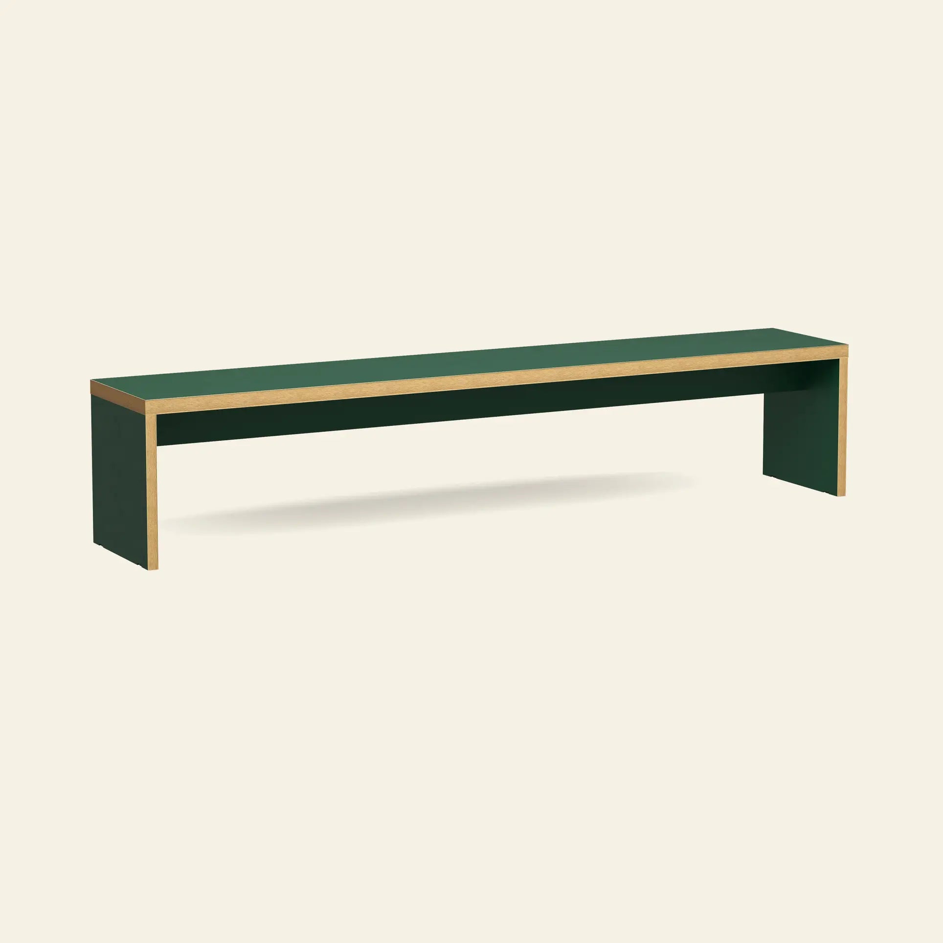 The HKLIVING Bench, 220cm by HKLIVING features minimalist design and light wood edges for space-saving seating, shown against a plain beige background.