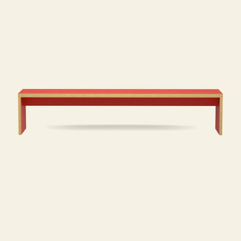 The HKLIVING Bench, 220cm, by HKLIVING, is a minimalist modern dining bench with a red top and sides, natural wood edges, and a simple rectangular design—perfect for stylish space-saving seating.