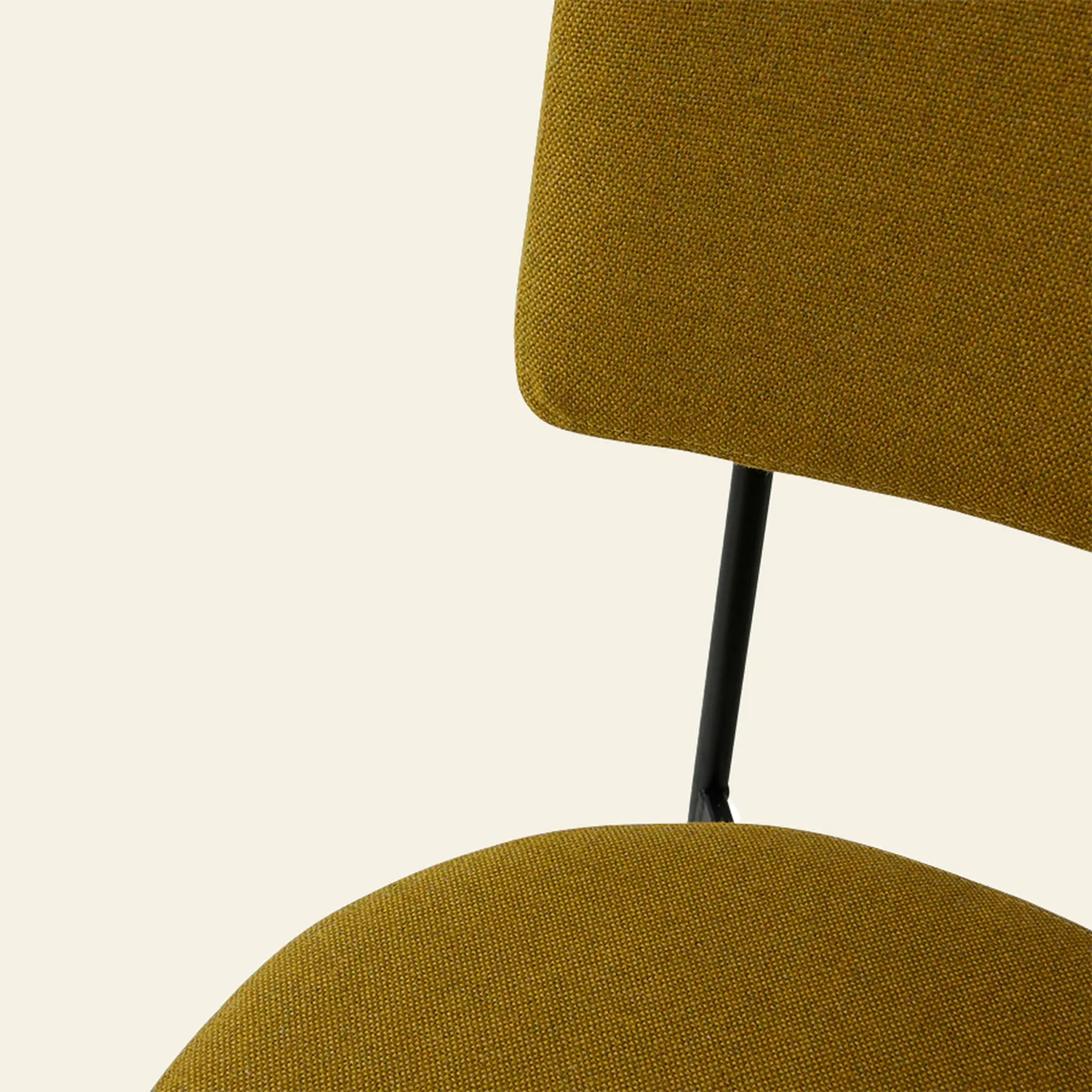 A close-up of the HKLIVING Dining Chair, Main Line Flax in mustard yellow upholstery with a black metal frame by HKLIVING, set against a plain light background.
