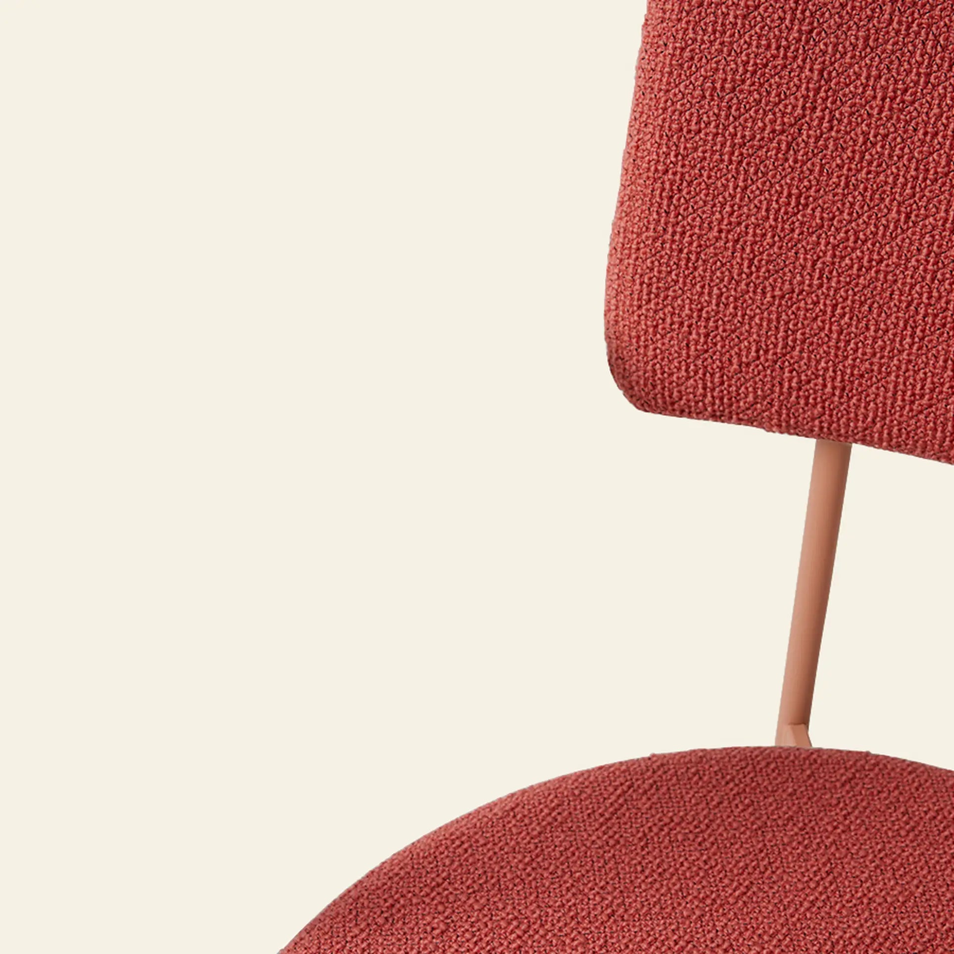 Close-up of the HKLIVING Dining Chair, Yoredale, Nude by HKLIVING, featuring textured nude fabric upholstery on the backrest and seat with a metal support frame, set against a plain light beige background.