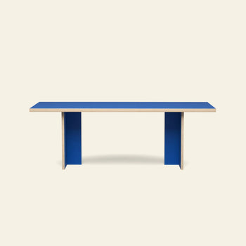 The HKLIVING Dining Table, Rectangular, 220cm by HKLIVING features a minimalist blue tabletop and two wide blue legs, shown against a plain beige background.