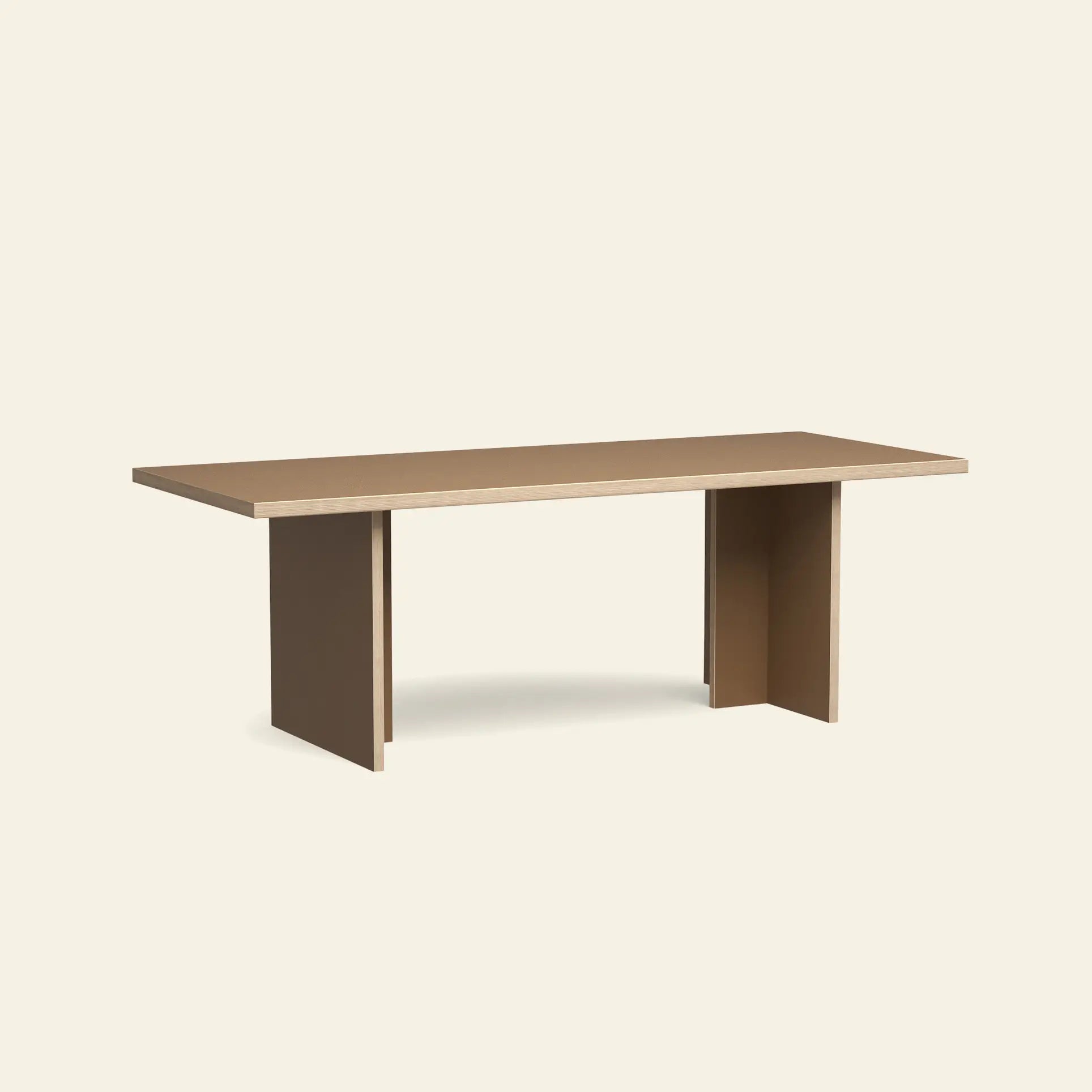 The HKLIVING Dining Table, Rectangular, 220cm features a flat top and two wide slab-style legs at each end. Perfect for gatherings, this table by HKLIVING blends ample space with a minimalist, sleek design.