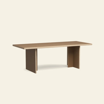 The HKLIVING Dining Table, Rectangular, 220cm features a flat top and two wide slab-style legs at each end. Perfect for gatherings, this table by HKLIVING blends ample space with a minimalist, sleek design.