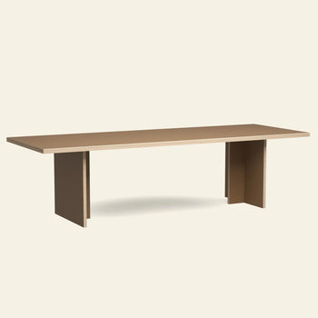 The HKLIVING Dining Table, Rectangular, 280cm features a minimalist, timeless brown wooden design with a flat top and two wide slab legs, displayed against a plain light background.