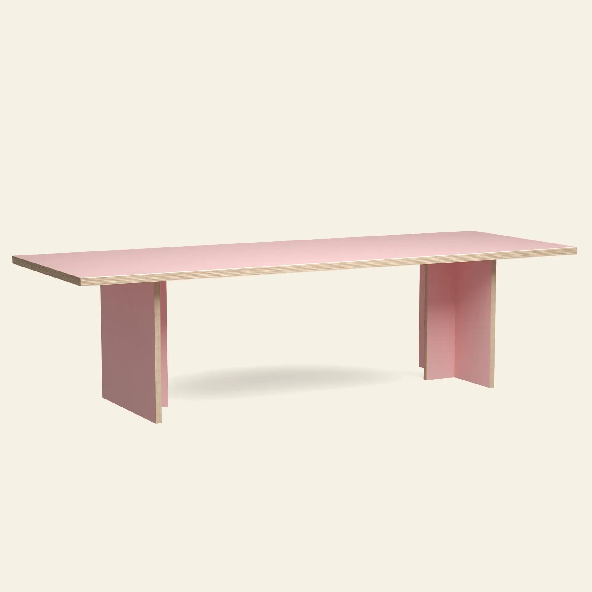 The HKLIVING Dining Table, Rectangular, 280cm features a minimalist pink top and matching legs, set against an off-white background—a timeless HKLIVING design perfect for modern interiors.