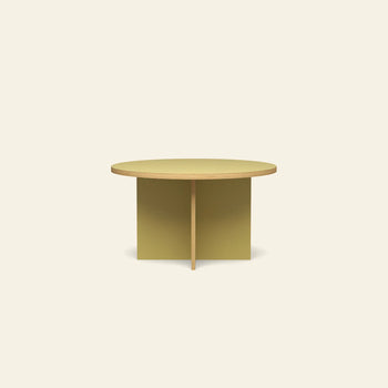 The HKLIVING Dining Table, Round, 130cm, features a modern design with a flat wooden top and intersecting flat panel base, shown against a plain off-white background.