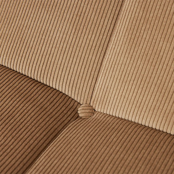 Close-up of the HKLIVING Lounge Bench Corduroy cushion by HKLIVING, featuring vertical ridges, intersecting center seams with a round button, and two brown shades in a quadrant pattern for added comfort and style.