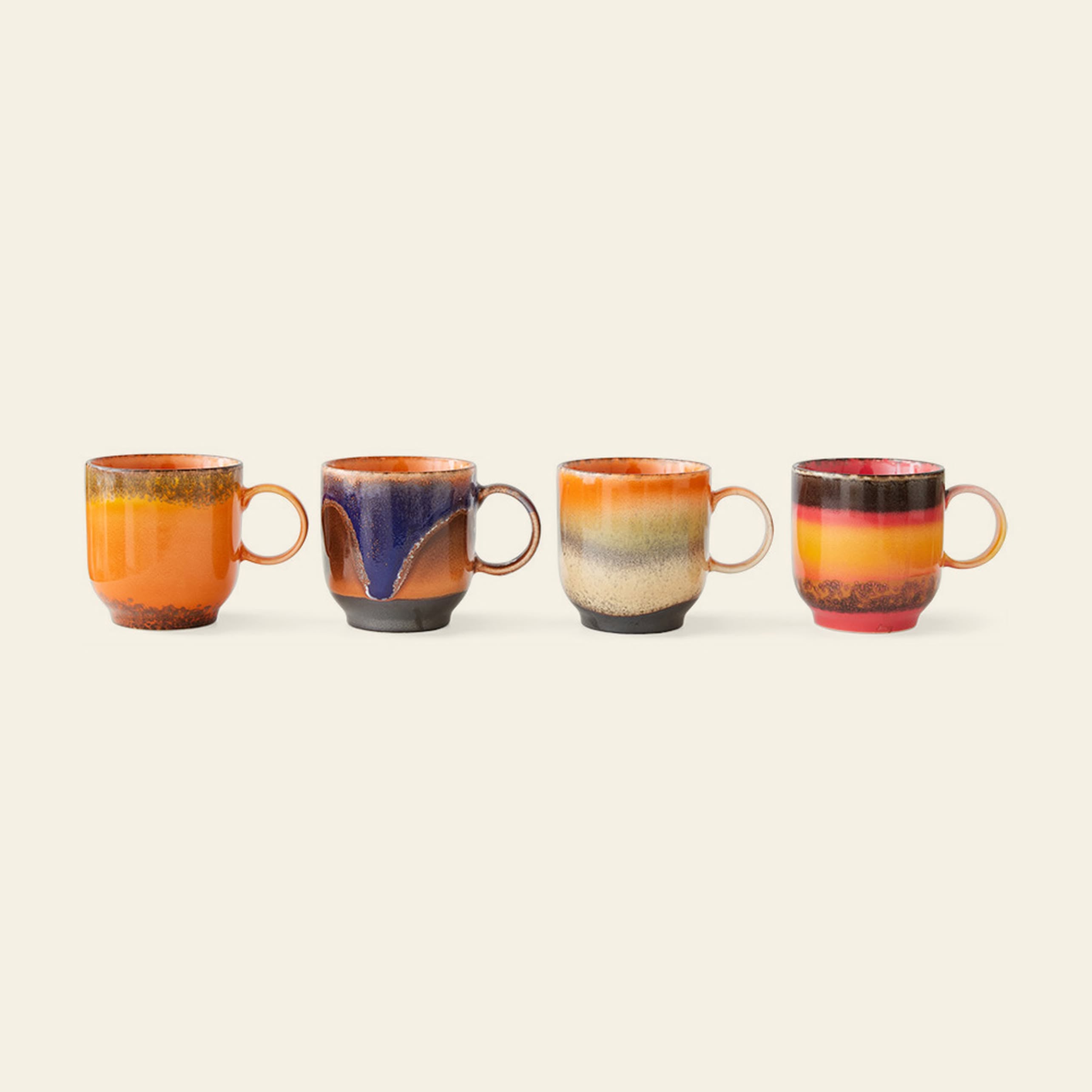 HKLIVING 70s Ceramics: Café Mugs, Set of 4 - Brazil