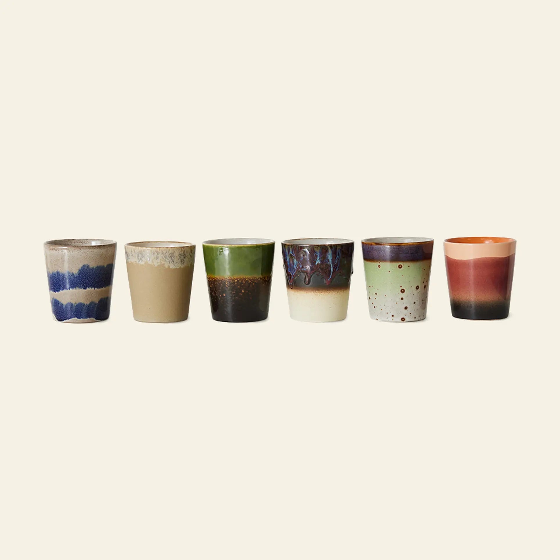 HKLIVING 70s Ceramics: Coffee Mugs, Set of 6