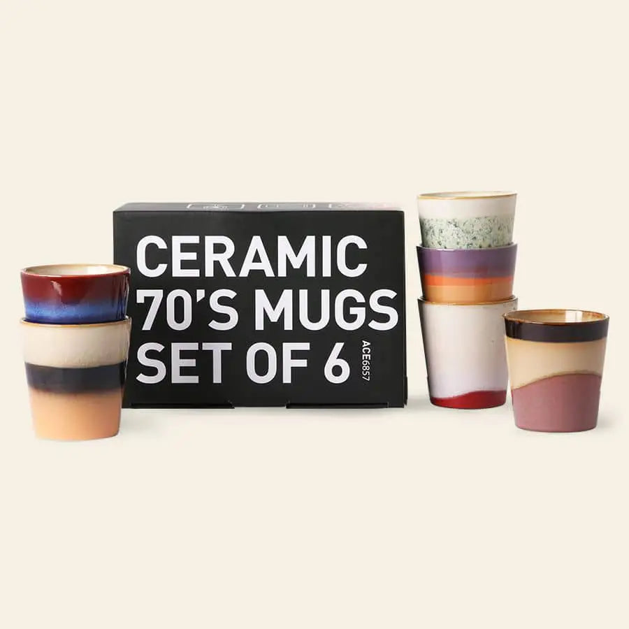 HKLIVING 70s Ceramics: Coffee Mugs, Set of 6