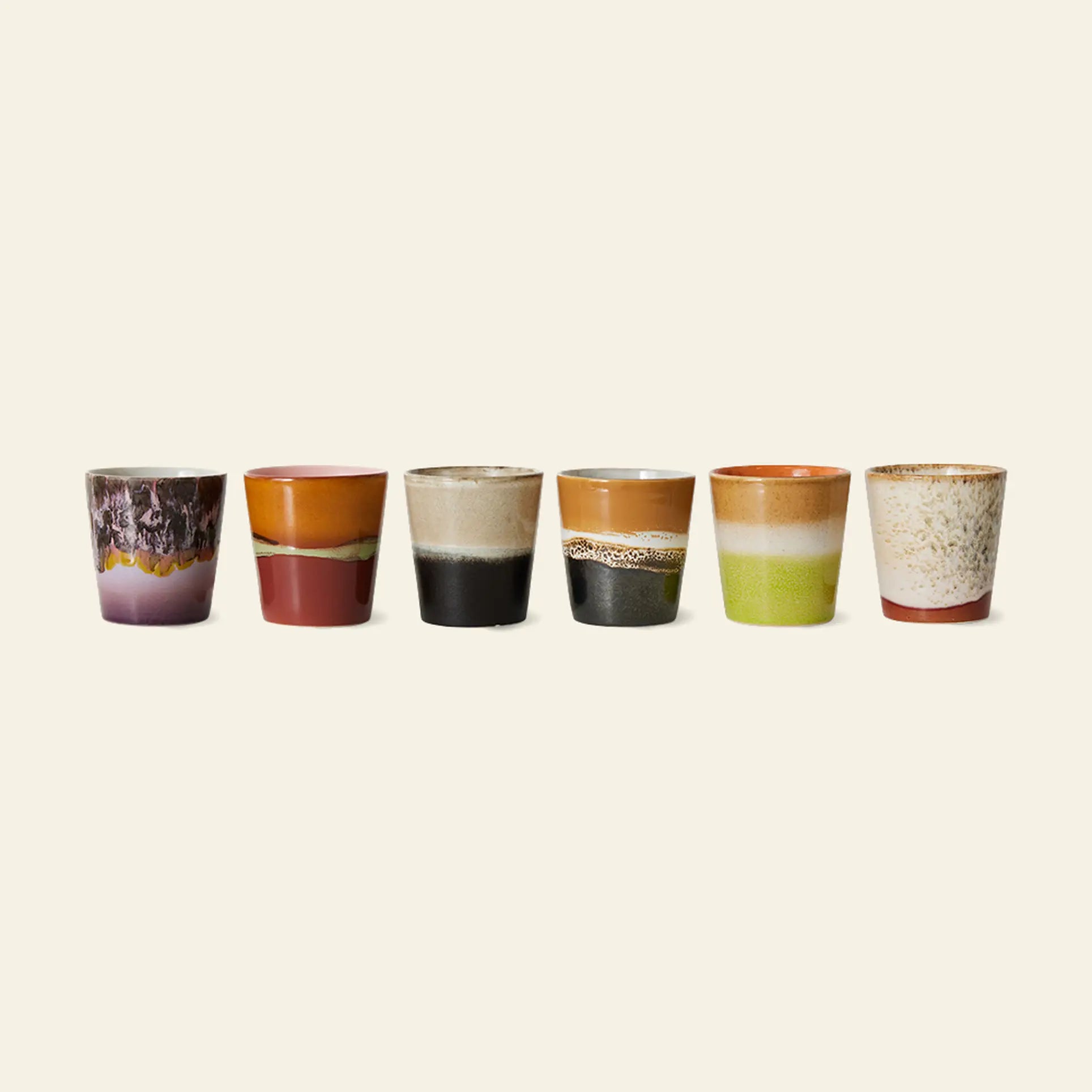 HKLIVING 70s Ceramics: Coffee Mugs, Set of 6