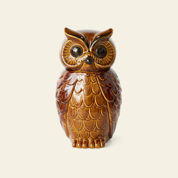 The HKLIVING Ceramic Owl Jar by HKLIVING features detailed feather patterns and big round eyes—an ideal vintage decor accent for any space, shown against a plain light background.