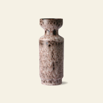 The HKLIVING Ceramic Retro Vase by HKLIVING features a tall ceramic body with a narrow neck, flared rim, and a speckled brown and beige textured glaze, set against a plain light background.