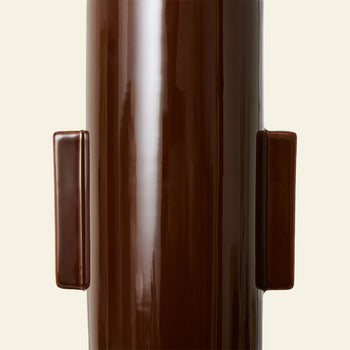 Close-up of the HKLIVING Ceramic Vase L, a glossy cylindrical brown vase with two rectangular handles from HKLIVING, set against a plain light background.