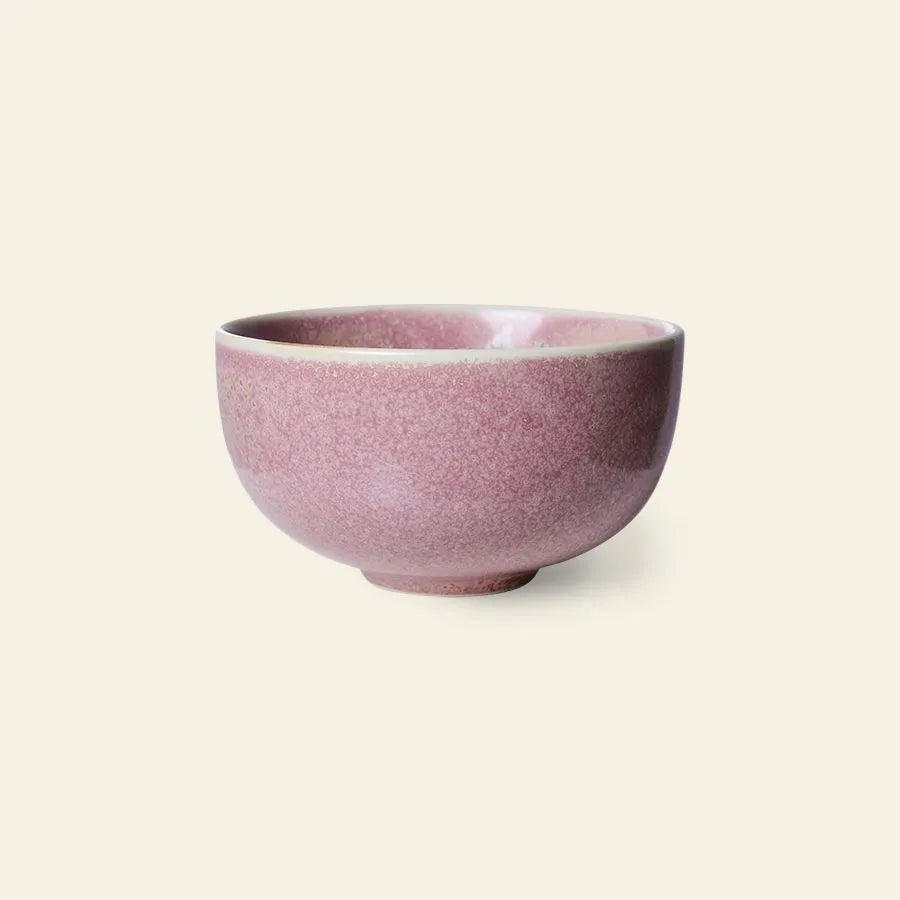 The HKLIVING Chef Ceramics: Bowl, a small round artisanal piece with a pinkish-purple reactive glaze, is displayed on a light beige background.