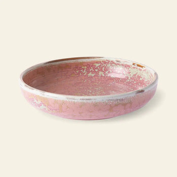 The HKLIVING Chef Ceramics: Deep Plate M is a round, hand-glazed bowl with a pink and beige speckled finish, set against a plain off-white background.