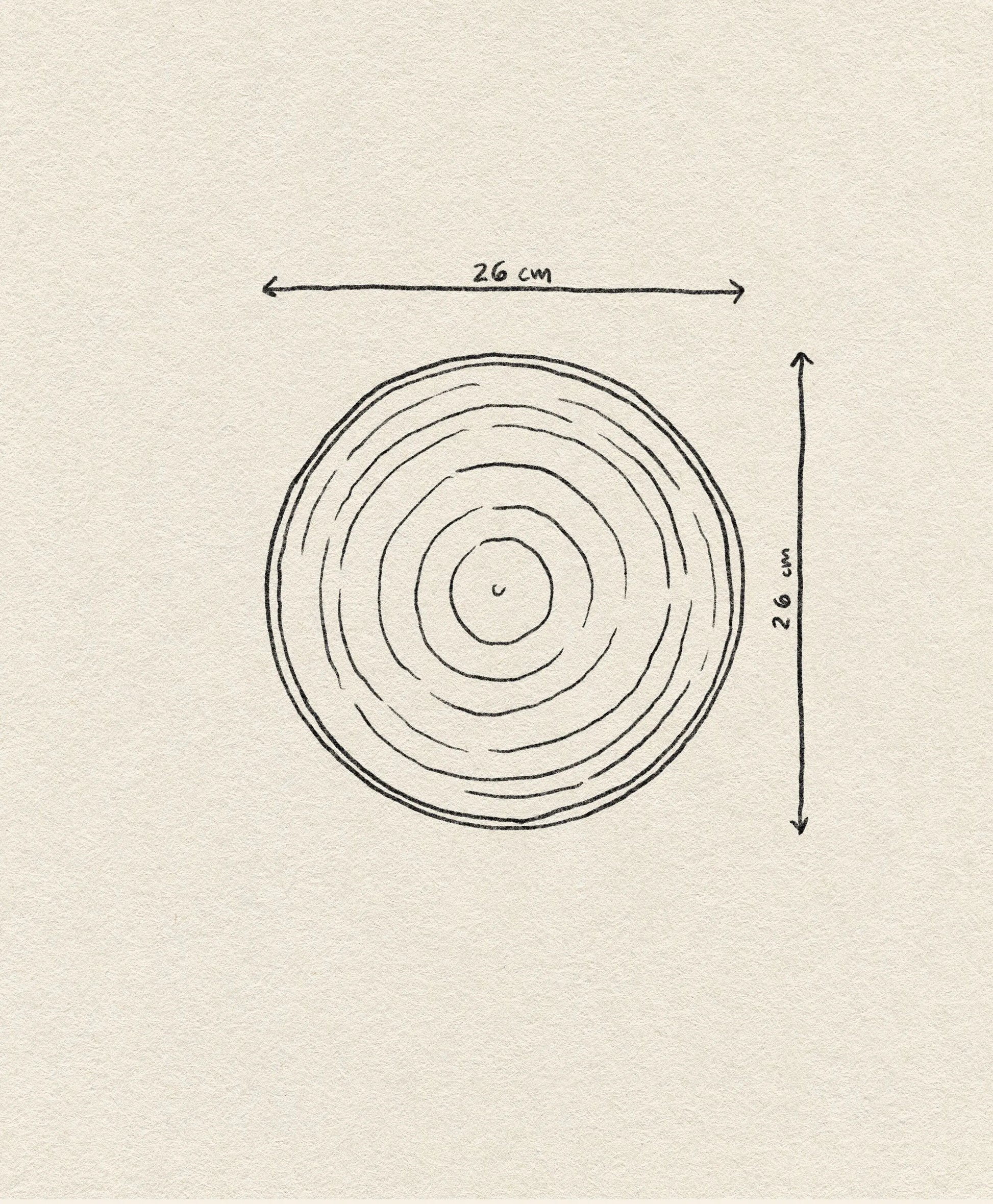 A hand-drawn circular diagram with a 26 cm diameter recalls the artisanal glaze and rustic pink charm of the HKLIVING Chef Ceramics: Dinner Plate, set on textured off-white paper that echoes its signature style.