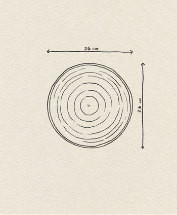 A hand-drawn circular diagram with a 26 cm diameter recalls the artisanal glaze and rustic pink charm of the HKLIVING Chef Ceramics: Dinner Plate, set on textured off-white paper that echoes its signature style.