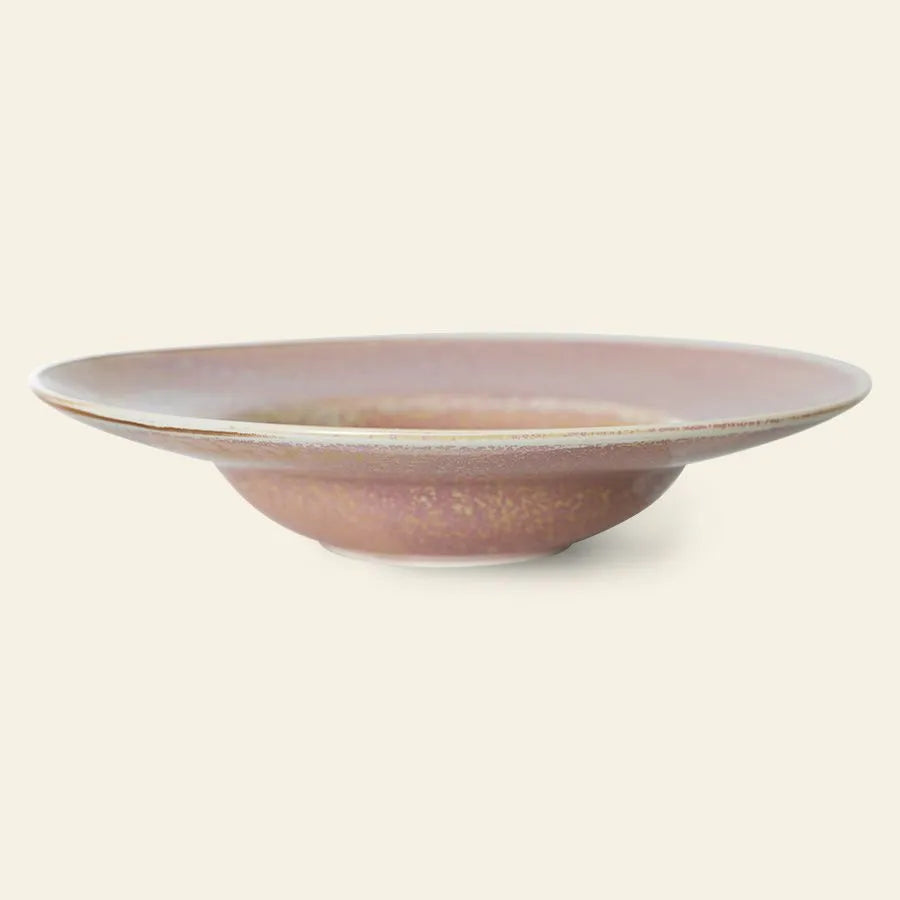 The HKLIVING Chef Ceramics Pasta Plate by HKLIVING features a handcrafted design, wide rim, and muted pinkish-purple glaze, shown against a plain light background.